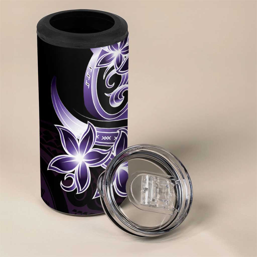 Plumeria Tribal Tattoo 4 in 1 Can Cooler Tumbler Purple Polynesian Pattern