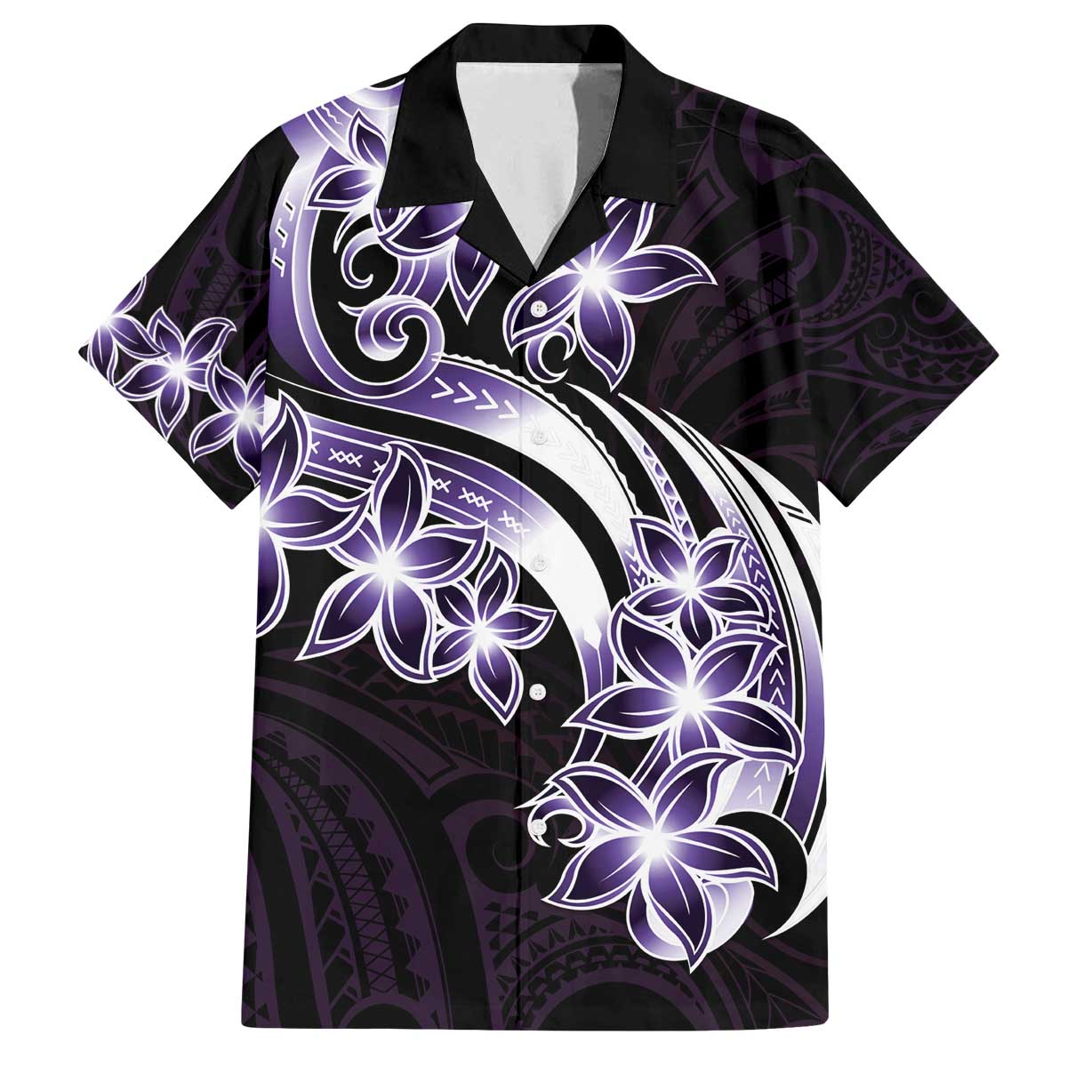 Plumeria Tribal Tattoo Family Matching Off The Shoulder Long Sleeve Dress and Hawaiian Shirt Purple Polynesian Pattern LT9 Dad's Shirt - Short Sleeve Purple - Polynesian Pride