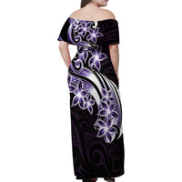 Plumeria Tribal Tattoo Family Matching Off Shoulder Maxi Dress and Hawaiian Shirt Purple Polynesian Pattern