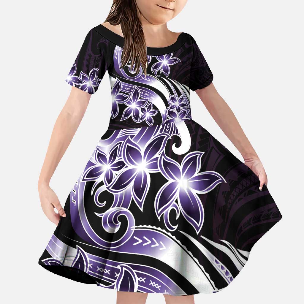 Plumeria Tribal Tattoo Family Matching Tank Maxi Dress and Hawaiian Shirt Purple Polynesian Pattern LT9 Daughter's Dress Purple - Polynesian Pride