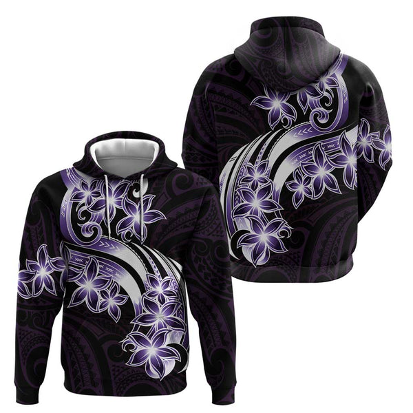 Polynesian Sherpa Hoodie With Plumeria Flower Purple LT6 main image 1