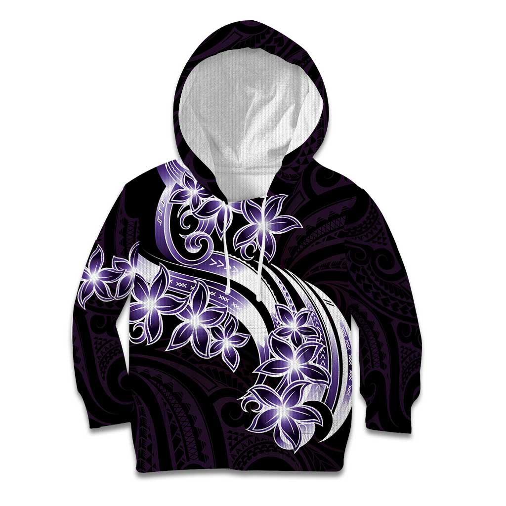 Plumeria Tribal Tattoo Kid Hoodie Purple Polynesian Pattern