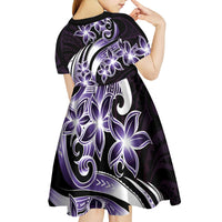 Plumeria Tribal Tattoo Kid Short Sleeve Dress Purple Polynesian Pattern