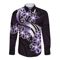 Plumeria Tribal Tattoo Long Sleeve Button Shirt Purple Polynesian Pattern LT9 Unisex Purple - Polynesian Pride
