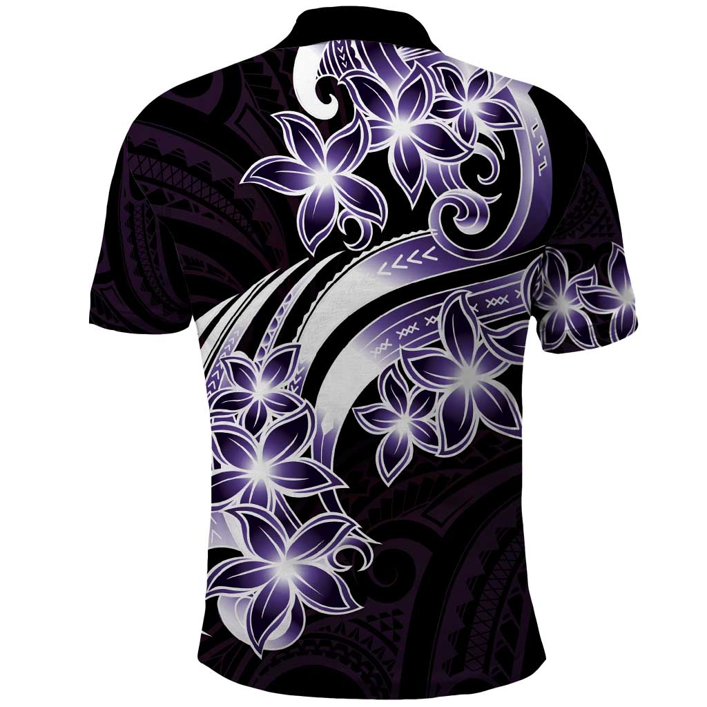 Plumeria Tribal Tattoo Polo Shirt Purple Polynesian Pattern