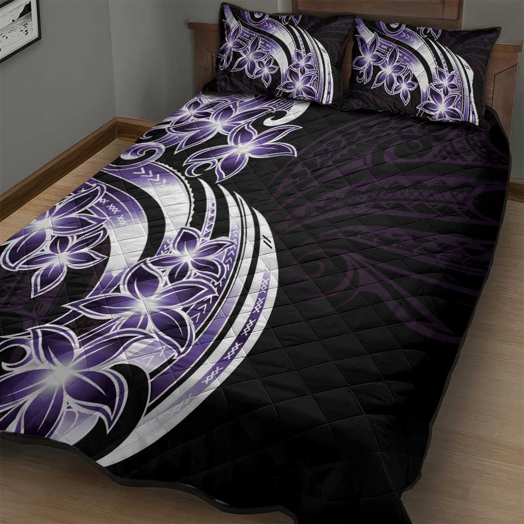 Plumeria Tribal Tattoo Quilt Bed Set Purple Polynesian Pattern