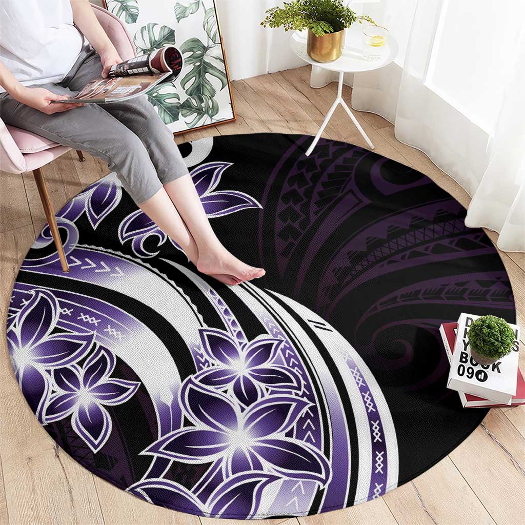 Plumeria Tribal Tattoo Round Carpet Purple Polynesian Pattern LT9 - Polynesian Pride