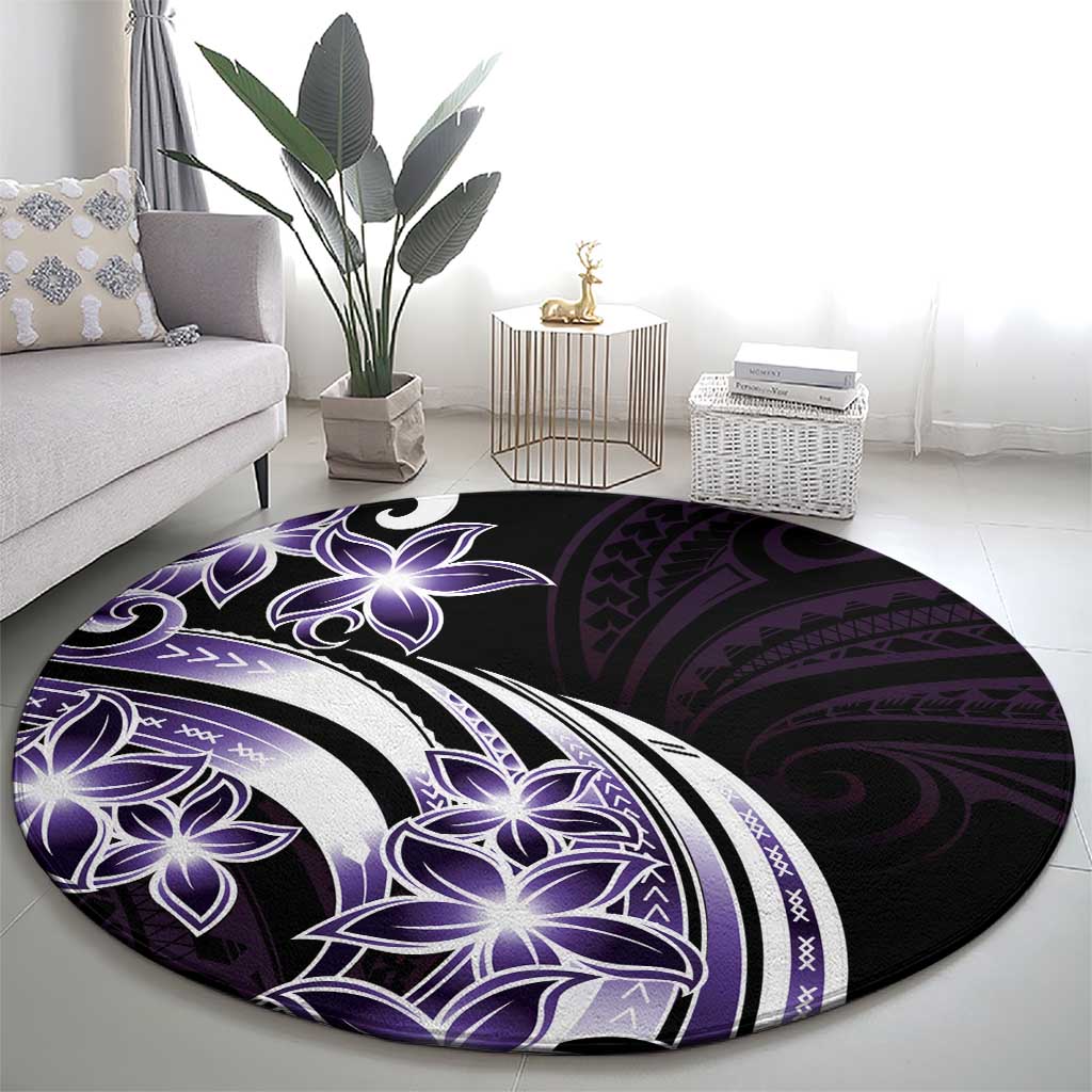Plumeria Tribal Tattoo Round Carpet Purple Polynesian Pattern LT9 - Polynesian Pride