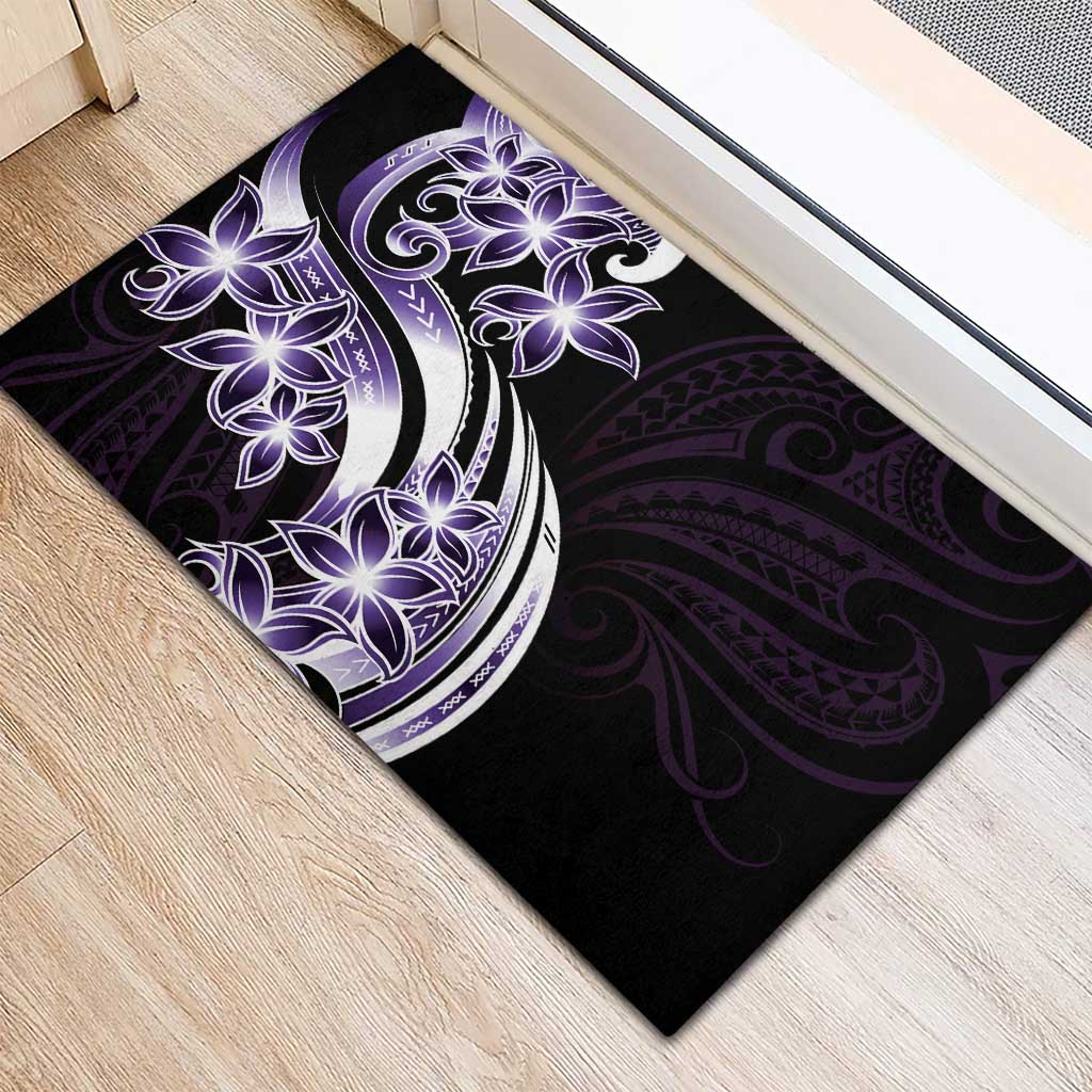 Plumeria Tribal Tattoo Rubber Doormat Purple Polynesian Pattern