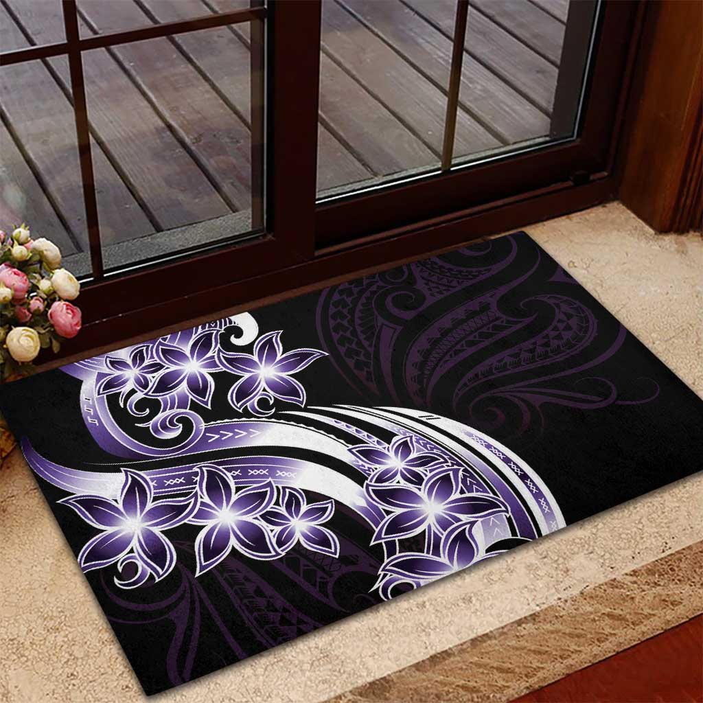 Plumeria Tribal Tattoo Rubber Doormat Purple Polynesian Pattern