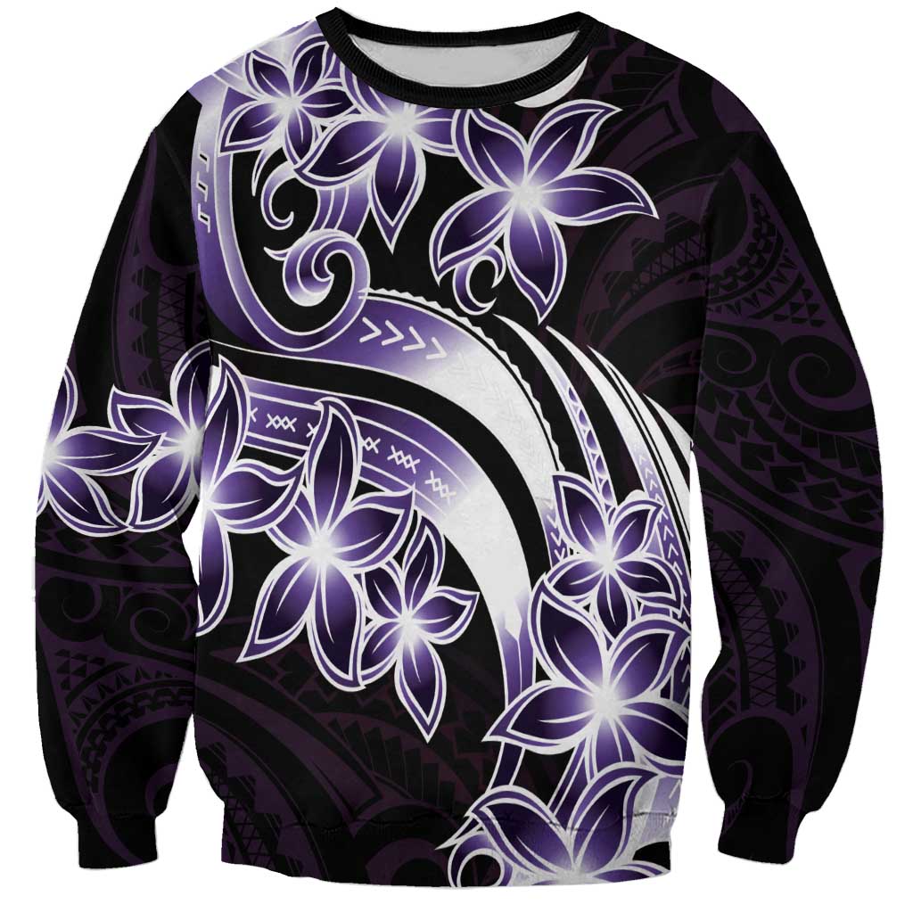 Plumeria Tribal Tattoo Sweatshirt Purple Polynesian Pattern