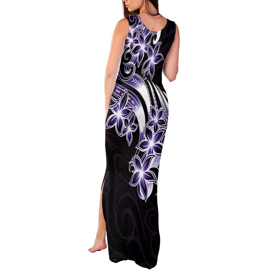 Plumeria Tribal Tattoo Tank Maxi Dress Purple Polynesian Pattern