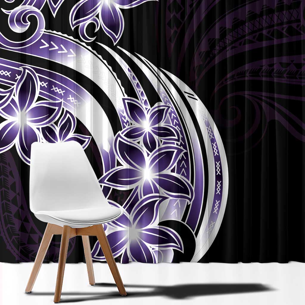 Plumeria Tribal Tattoo Window Curtain Purple Polynesian Pattern
