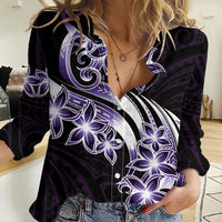 Plumeria Tribal Tattoo Women Casual Shirt Purple Polynesian Pattern