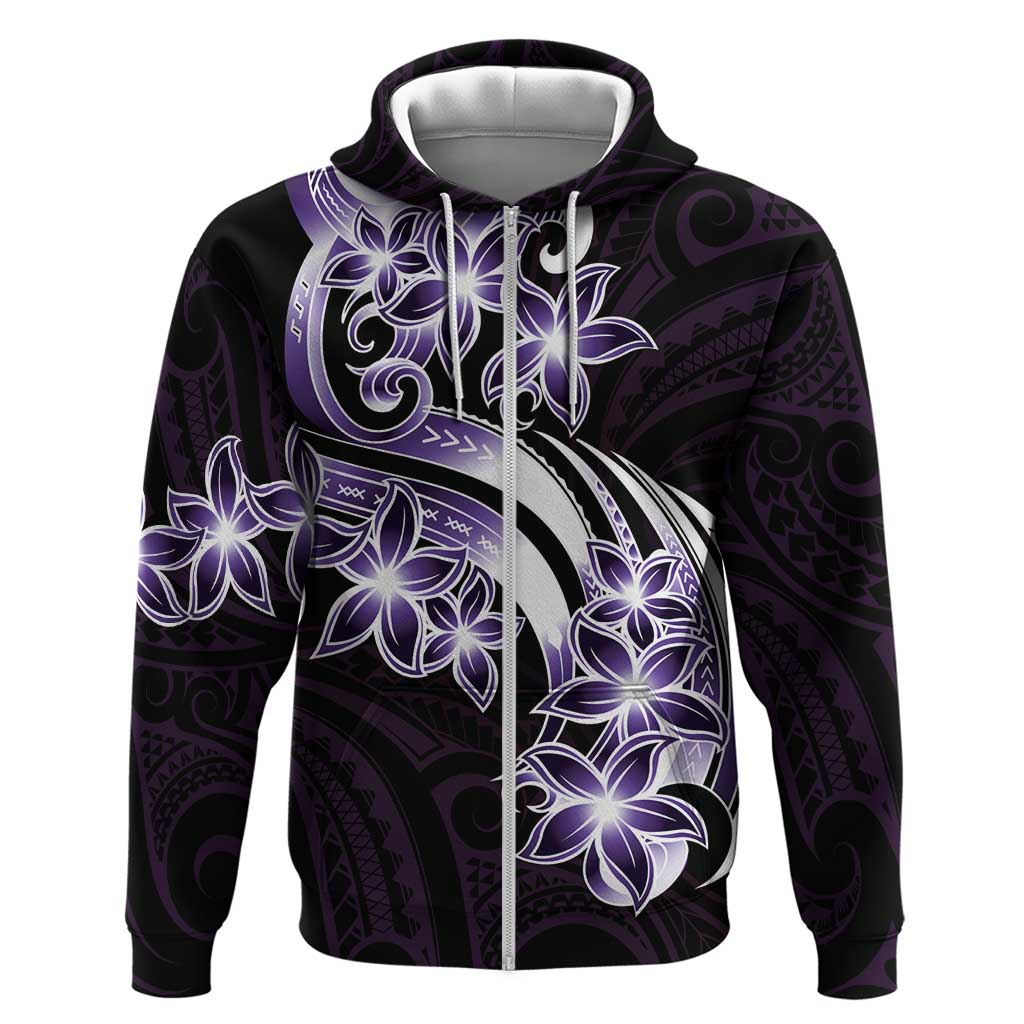 Plumeria Tribal Tattoo Zip Hoodie Purple Polynesian Pattern LT9 Zip Hoodie Purple - Polynesian Pride