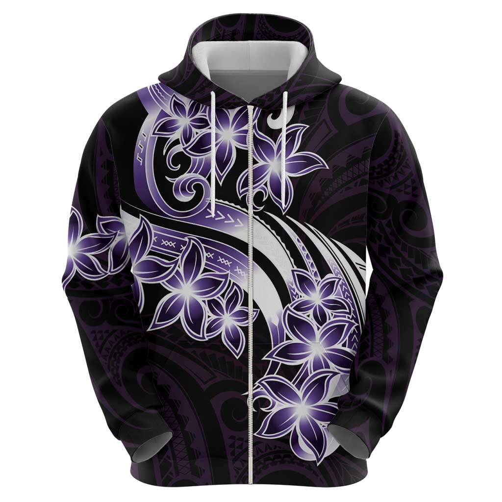 Plumeria Tribal Tattoo Zip Hoodie Purple Polynesian Pattern LT9 - Polynesian Pride