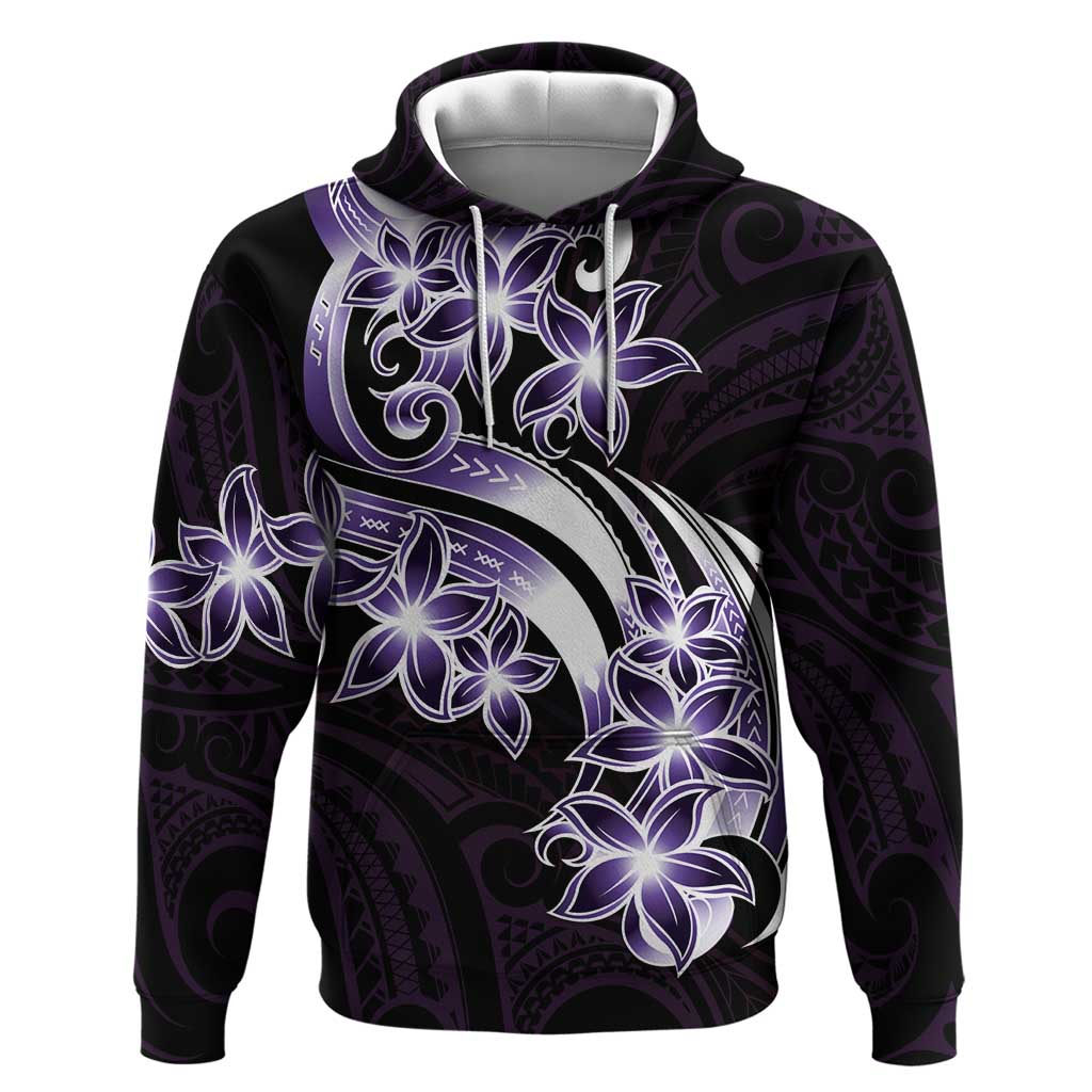 Plumeria Tribal Tattoo Zip Hoodie Purple Polynesian Pattern LT9 Pullover Hoodie Purple - Polynesian Pride