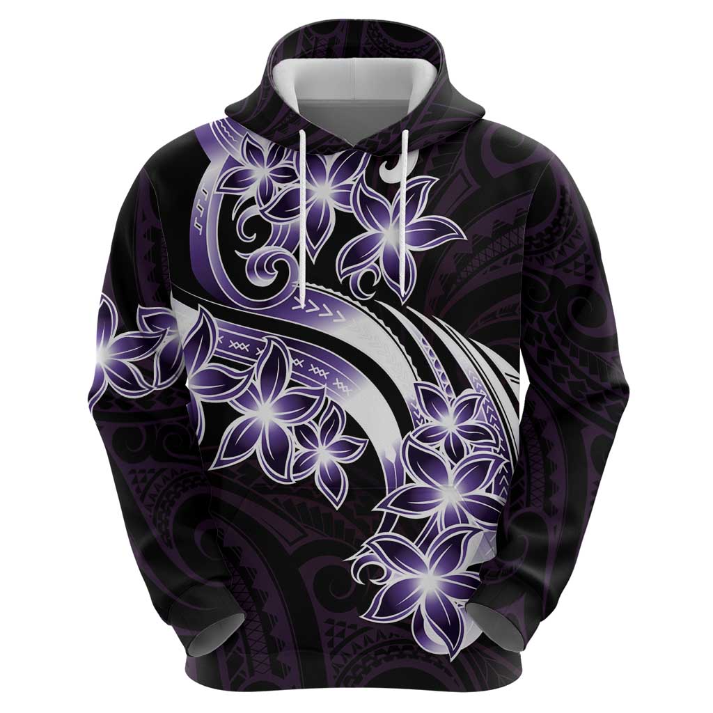 Plumeria Tribal Tattoo Zip Hoodie Purple Polynesian Pattern LT9 - Polynesian Pride