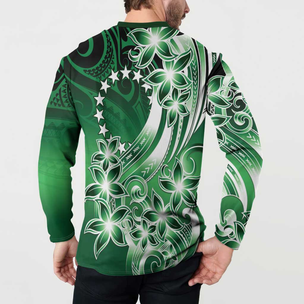 Cook Islands Tattoo Button Sweatshirt Plumeria Polynesian Pattern