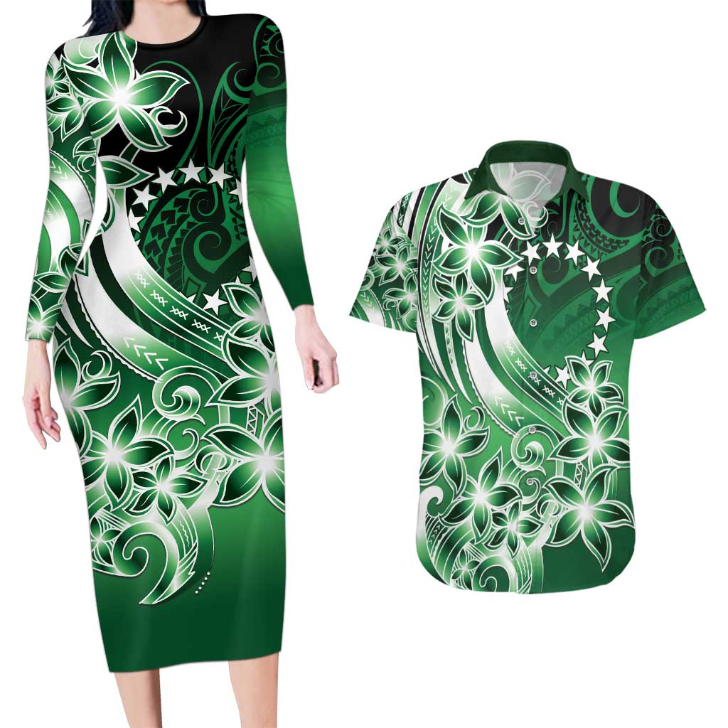 Cook Islands Tattoo Couples Matching Long Sleeve Bodycon Dress and Hawaiian Shirt Plumeria Polynesian Pattern