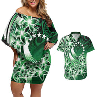 Cook Islands Tattoo Couples Matching Off Shoulder Short Dress and Hawaiian Shirt Plumeria Polynesian Pattern