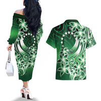 Cook Islands Tattoo Couples Matching Off The Shoulder Long Sleeve Dress and Hawaiian Shirt Plumeria Polynesian Pattern