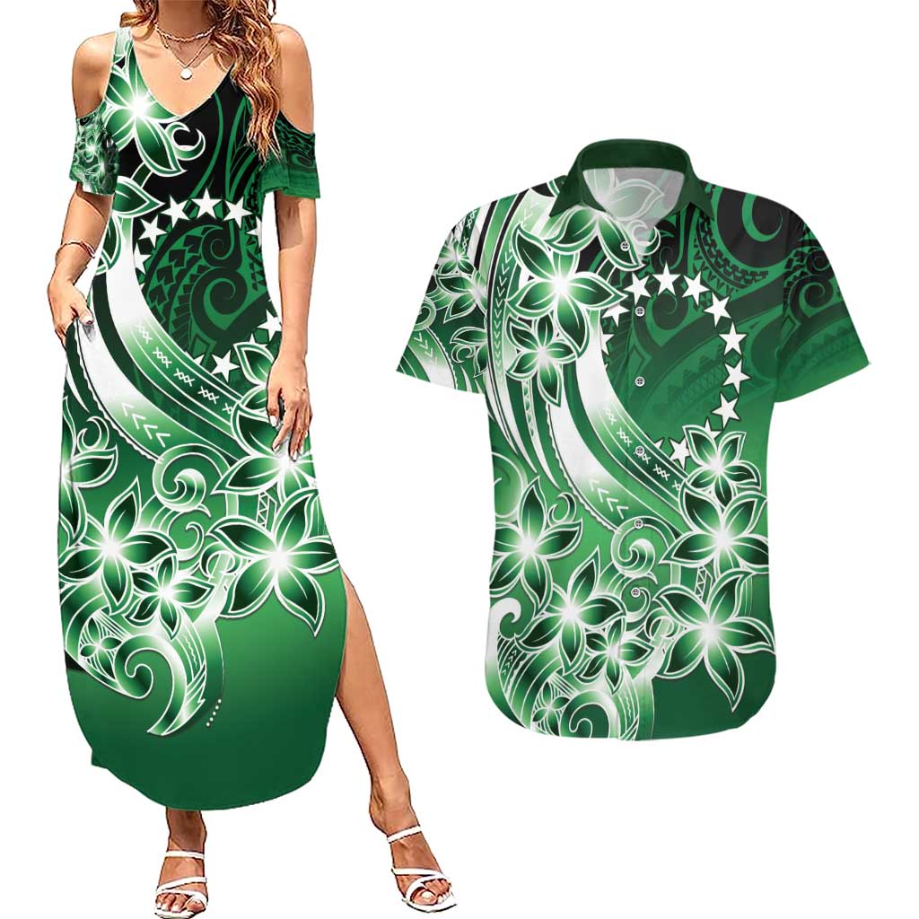 Cook Islands Tattoo Couples Matching Summer Maxi Dress and Hawaiian Shirt Plumeria Polynesian Pattern