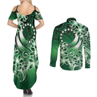 Cook Islands Tattoo Couples Matching Summer Maxi Dress and Long Sleeve Button Shirt Plumeria Polynesian Pattern