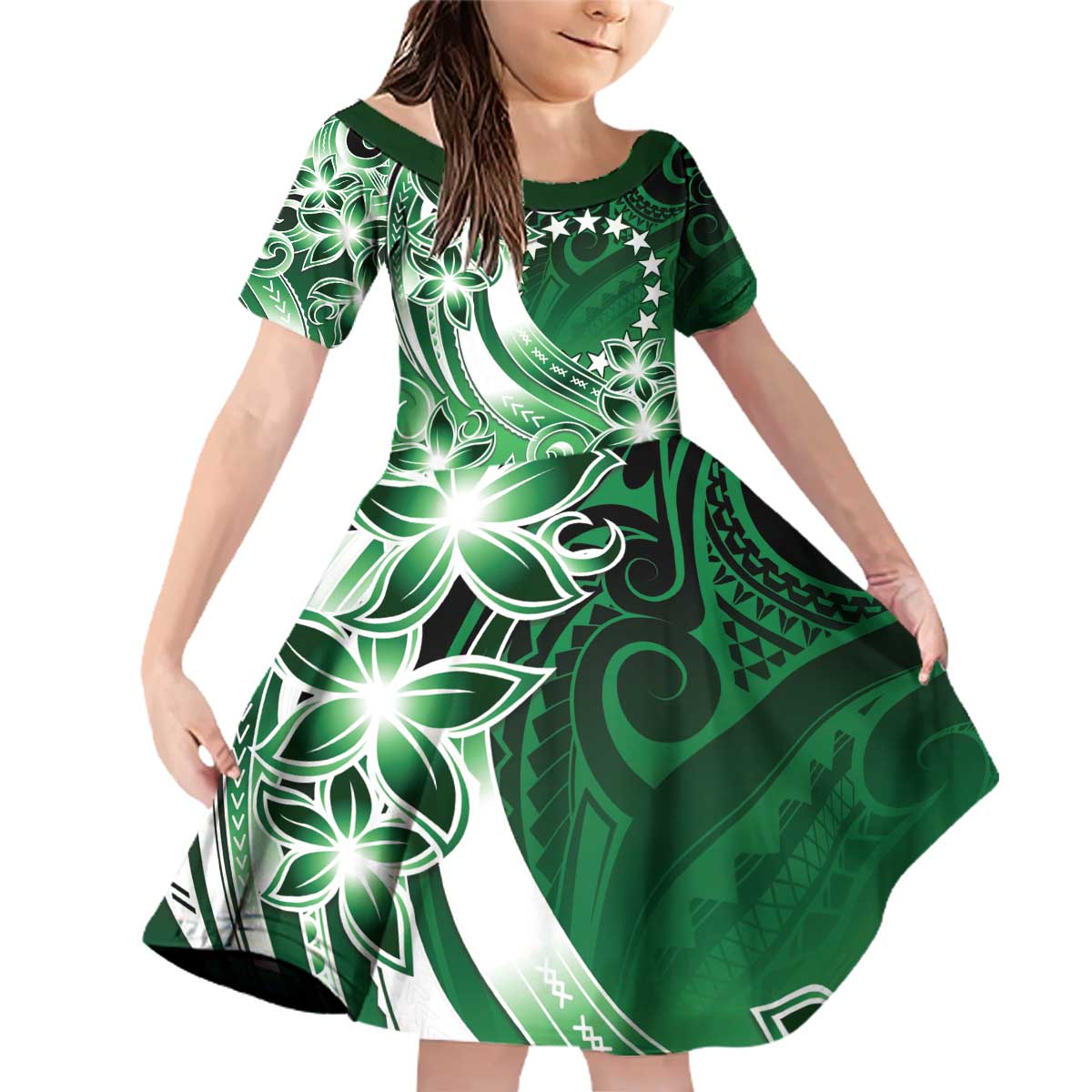Cook Islands Tattoo Family Matching Off Shoulder Short Dress and Hawaiian Shirt Plumeria Polynesian Pattern