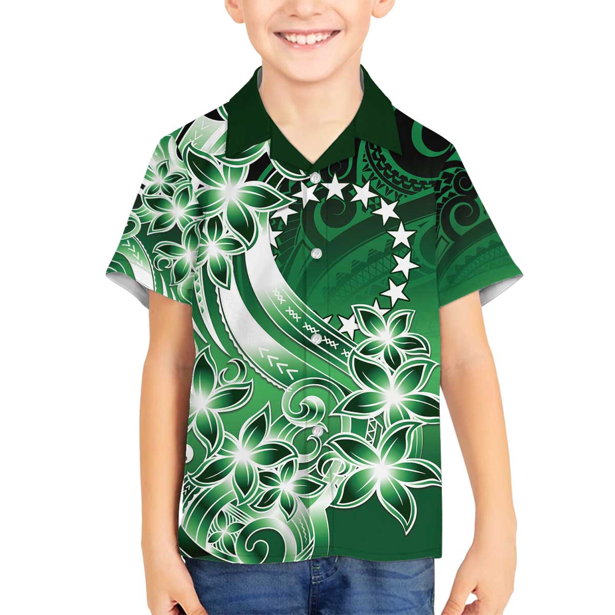 Cook Islands Tattoo Family Matching Off Shoulder Short Dress and Hawaiian Shirt Plumeria Polynesian Pattern