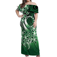 Cook Islands Tattoo Off Shoulder Maxi Dress Plumeria Polynesian Pattern