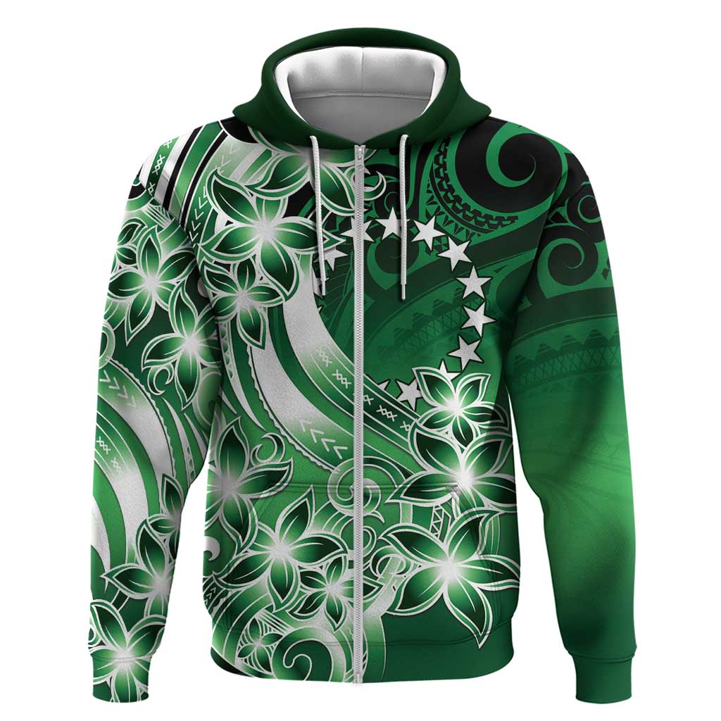 Cook Islands Tattoo Zip Hoodie Plumeria Polynesian Pattern
