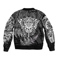 Personalised New Zealand Rugby Bomber Jacket Silver Fern All Black Mix Ta Moko White Style LT9 - Polynesian Pride
