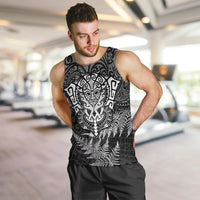 Personalised New Zealand Rugby Men Tank Top Silver Fern All Black Mix Ta Moko White Style LT9 - Polynesian Pride