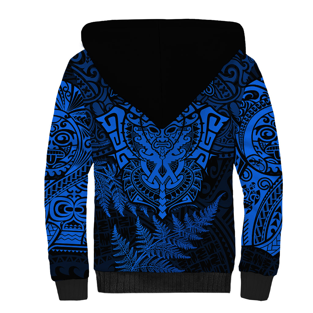New Zealand Rugby Sherpa Hoodie Silver Fern All Black Mix Ta Moko Blue Style LT9 - Polynesian Pride