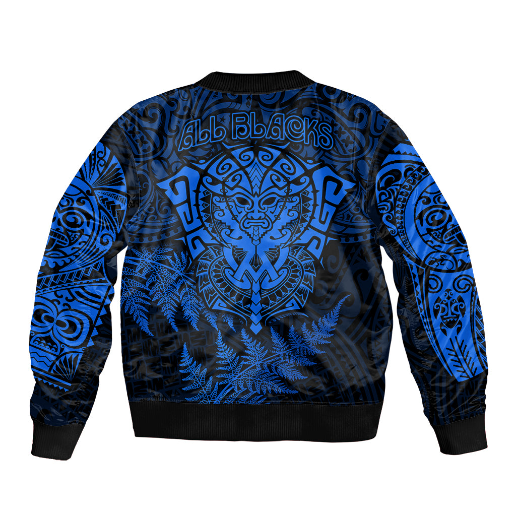 New Zealand Rugby Sleeve Zip Bomber Jacket Silver Fern All Black Mix Ta Moko Blue Style LT9 - Polynesian Pride