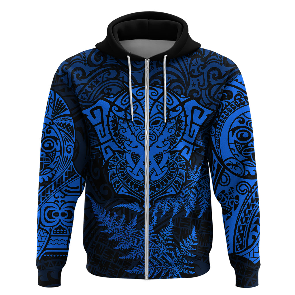 Personalised New Zealand Rugby Hoodie Silver Fern All Black Mix Ta Moko Blue Style LT9 - Polynesian Pride