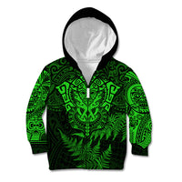 New Zealand Rugby Kid Hoodie Silver Fern All Black Mix Ta Moko Green Style LT9 Zip Hoodie Green - Polynesian Pride