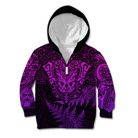 New Zealand Rugby Kid Hoodie Silver Fern All Black Mix Ta Moko Purple Style LT9 Zip Hoodie Purple - Polynesian Pride