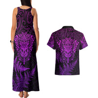 Personalised New Zealand Rugby Couples Matching Tank Maxi Dress and Hawaiian Shirt Silver Fern All Black Mix Ta Moko Purple Style LT9 - Polynesian Pride