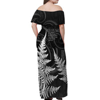 Personalised New Zealand Rugby Off Shoulder Maxi Dress Aotearoa Ka Mate Haka All Black Mix Ta Moko White Style LT9 - Polynesian Pride