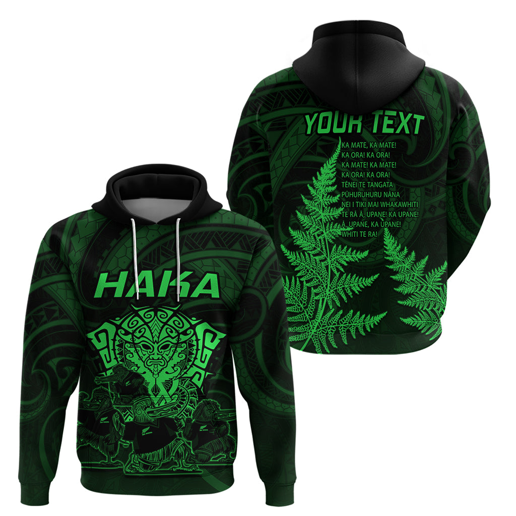 Personalised New Zealand Rugby Hoodie Aotearoa Ka Mate Haka All Black Mix Ta Moko Green Style LT9 - Polynesian Pride