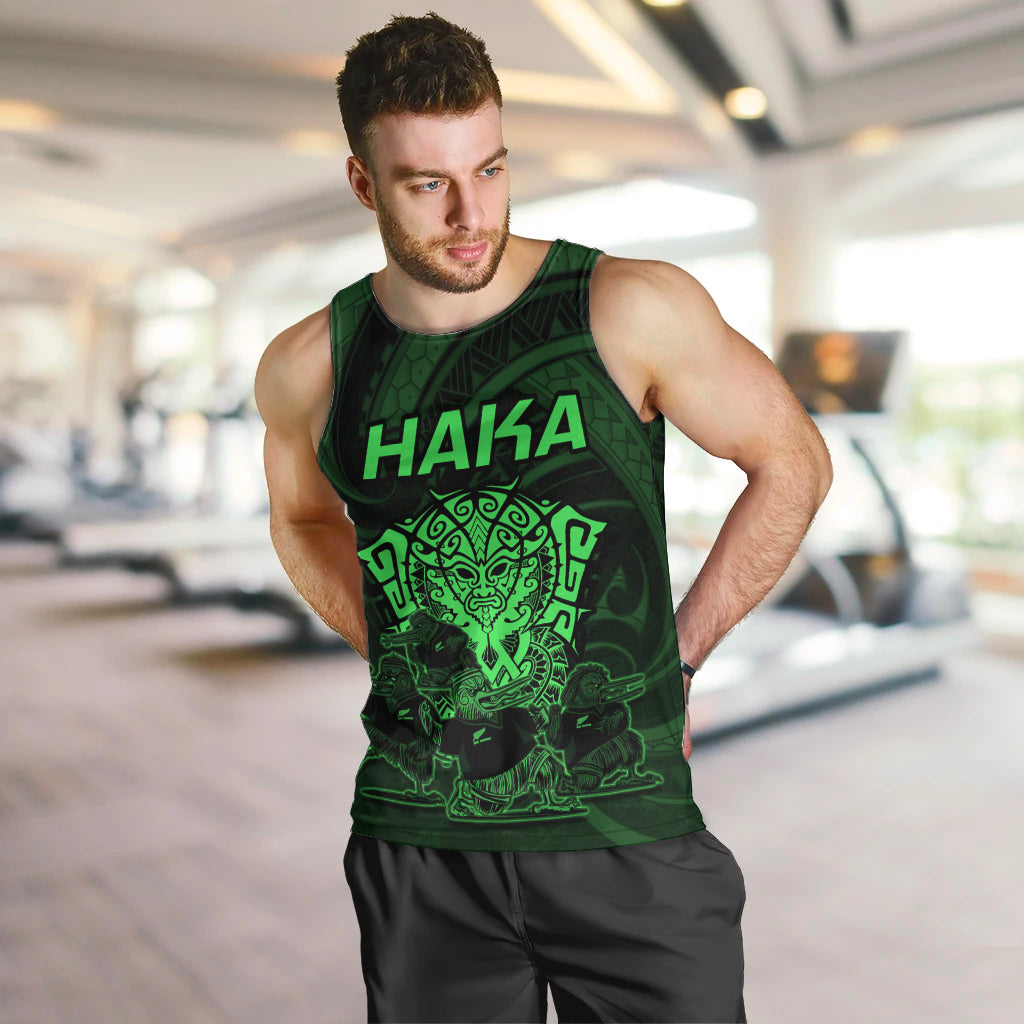Personalised New Zealand Rugby Men Tank Top Aotearoa Ka Mate Haka All Black Mix Ta Moko Green Style LT9 - Polynesian Pride