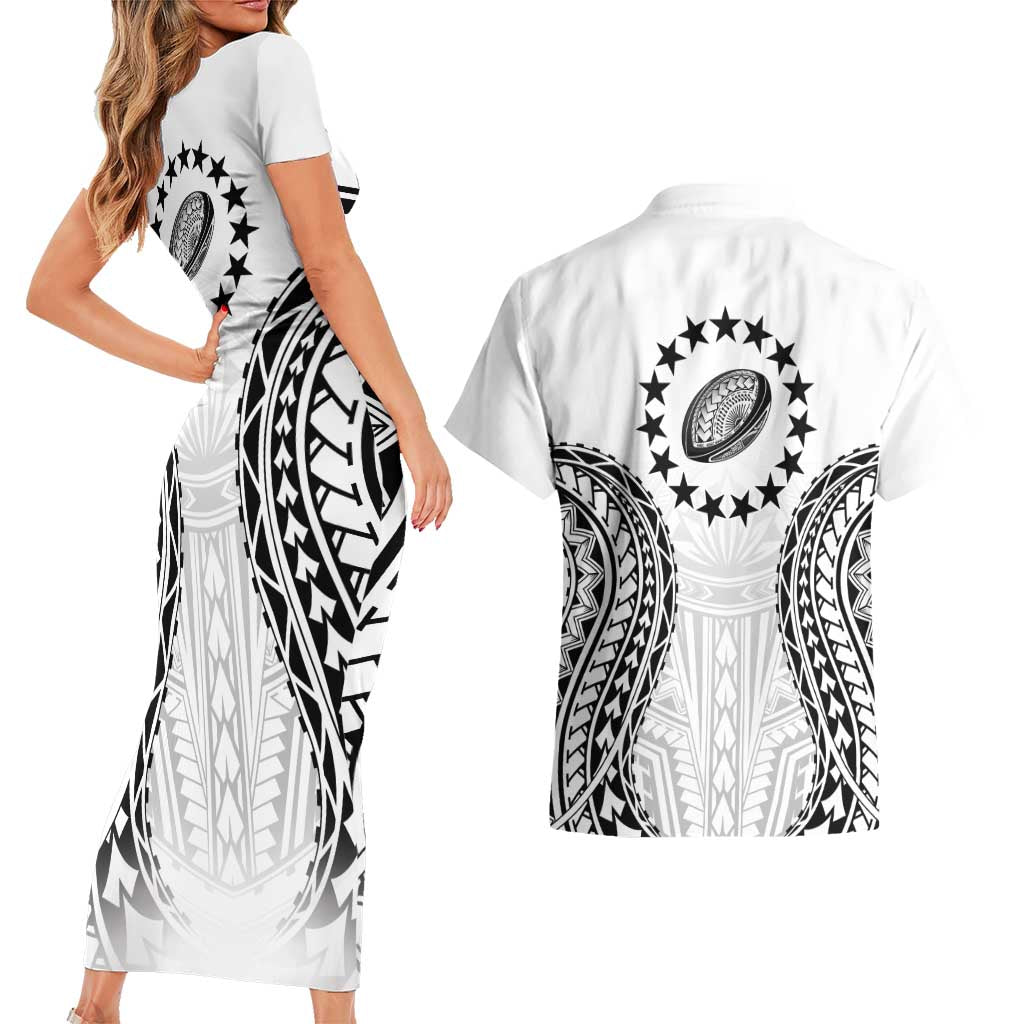World Rugby Cook Islands Couples Matching Short Sleeve Bodycon Dress and Hawaiian Shirt Kukis Make History - Polynesian Pride