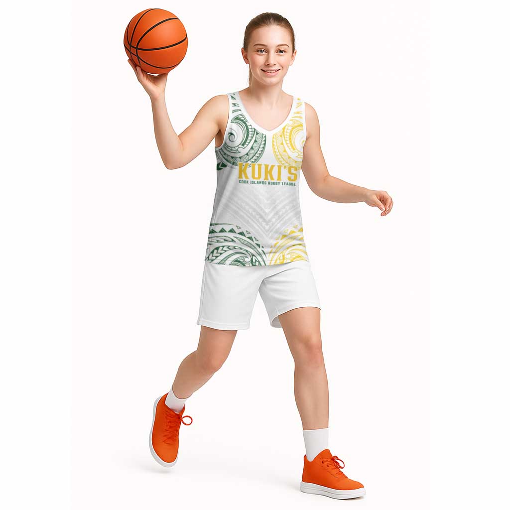 World Rugby Cook Islands Basketball Jersey White Polynesian Tribal Pattern - Polynesian Pride