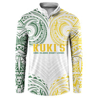 World Rugby Cook Islands Button Sweatshirt White Polynesian Tribal Pattern - Polynesian Pride