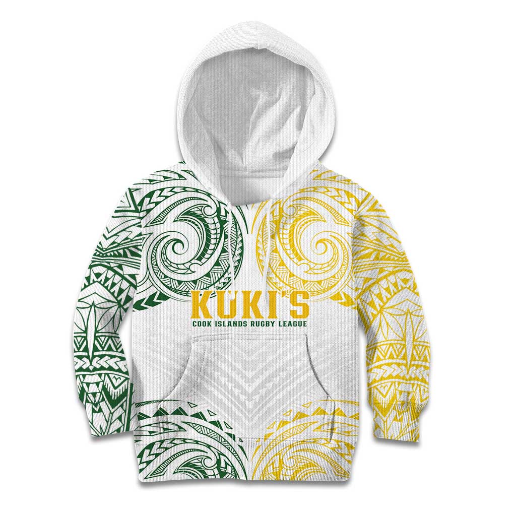World Rugby Cook Islands Kid Hoodie White Polynesian Tribal Pattern - Polynesian Pride