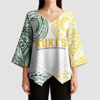 World Rugby Cook Islands Kimono Sleeve Blouse White Polynesian Tribal Pattern - Polynesian Pride