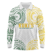 World Rugby Cook Islands Long Sleeve Polo Shirt White Polynesian Tribal Pattern - Polynesian Pride