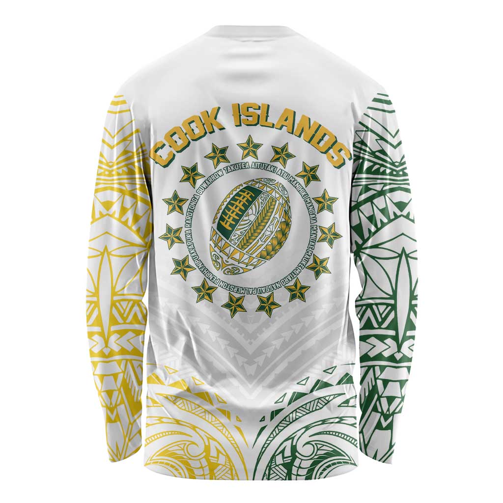 World Rugby Cook Islands Long Sleeve Shirt White Polynesian Tribal Pattern - Polynesian Pride